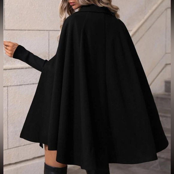 Luxe classic button up double breasted cape jacket - Picture 10 of 16